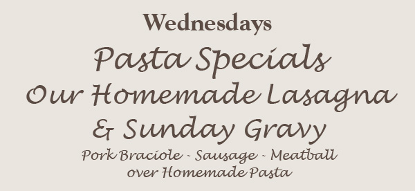Wednesdays Pasta Specials